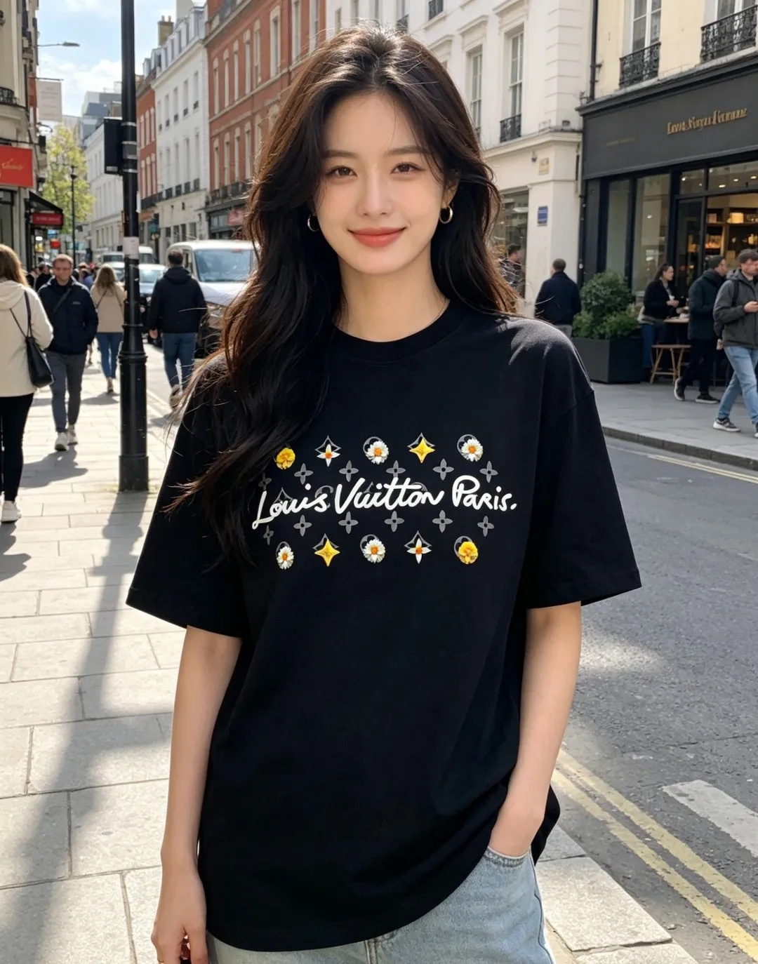 Louis Vuitton/Louis Vuitton 26ss daisy letter print short sleeves